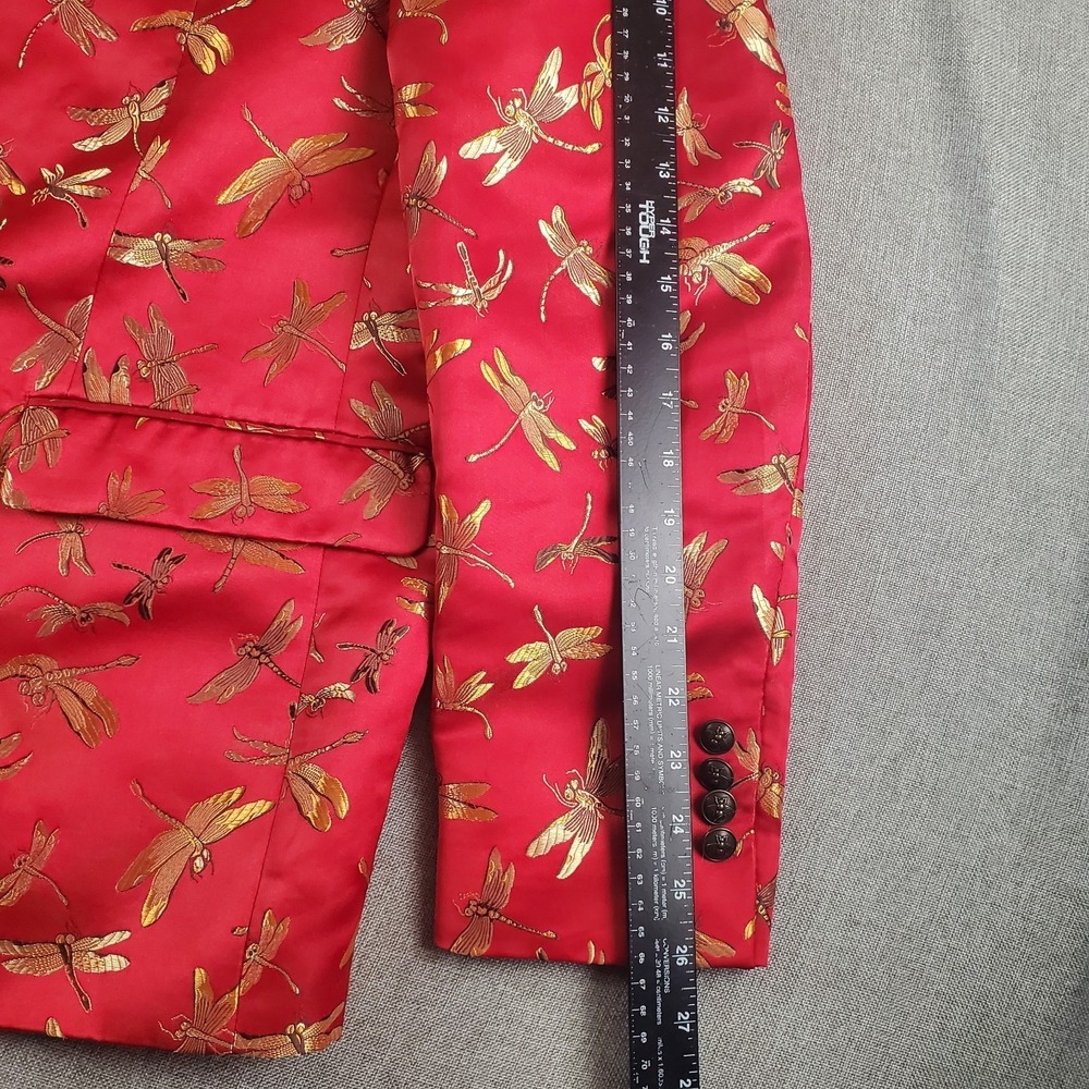Tallia Blazer Men 48 Red Dragonfly Slim Fit Jacquard Dinner Jacket Metal Button - Picture 15 of 16